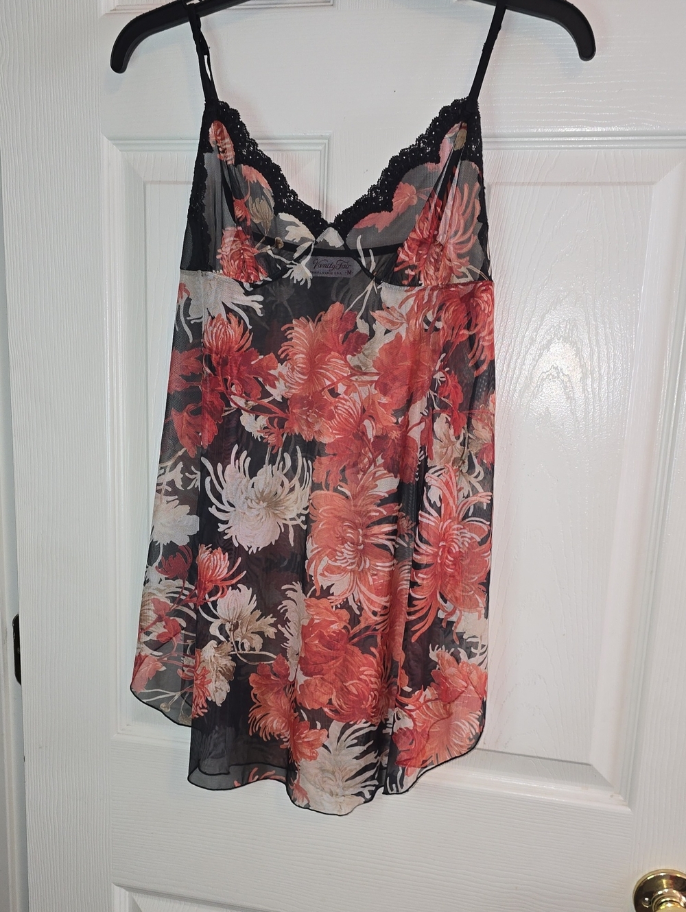 Vanity Fair Black Sheer Chemise with Coral and‎ Cream Floral